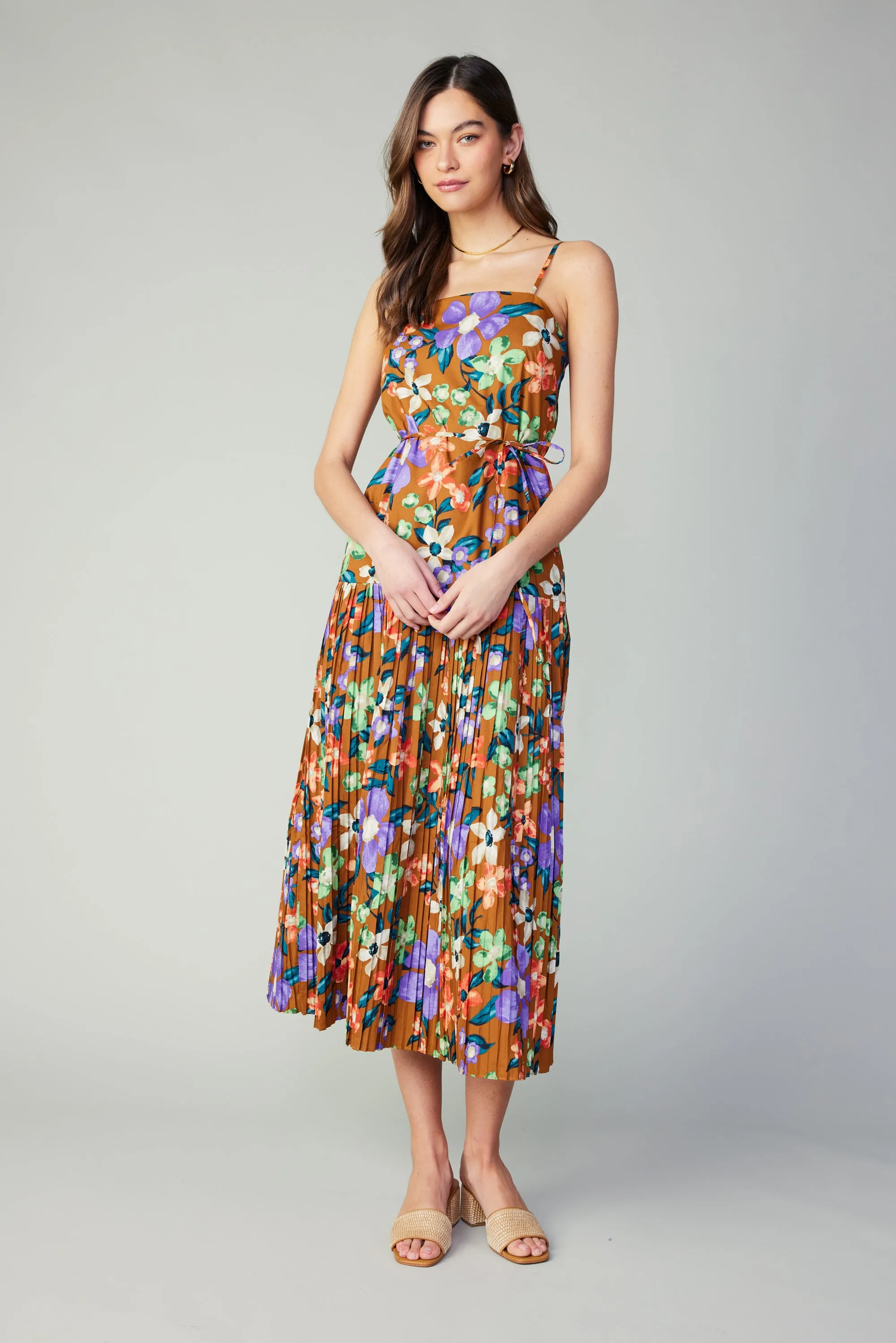 Floral Pleated Skirt Midi Dress