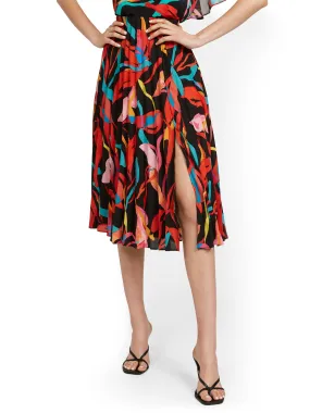 Floral-Print Pleated Skirt in Red Harbor