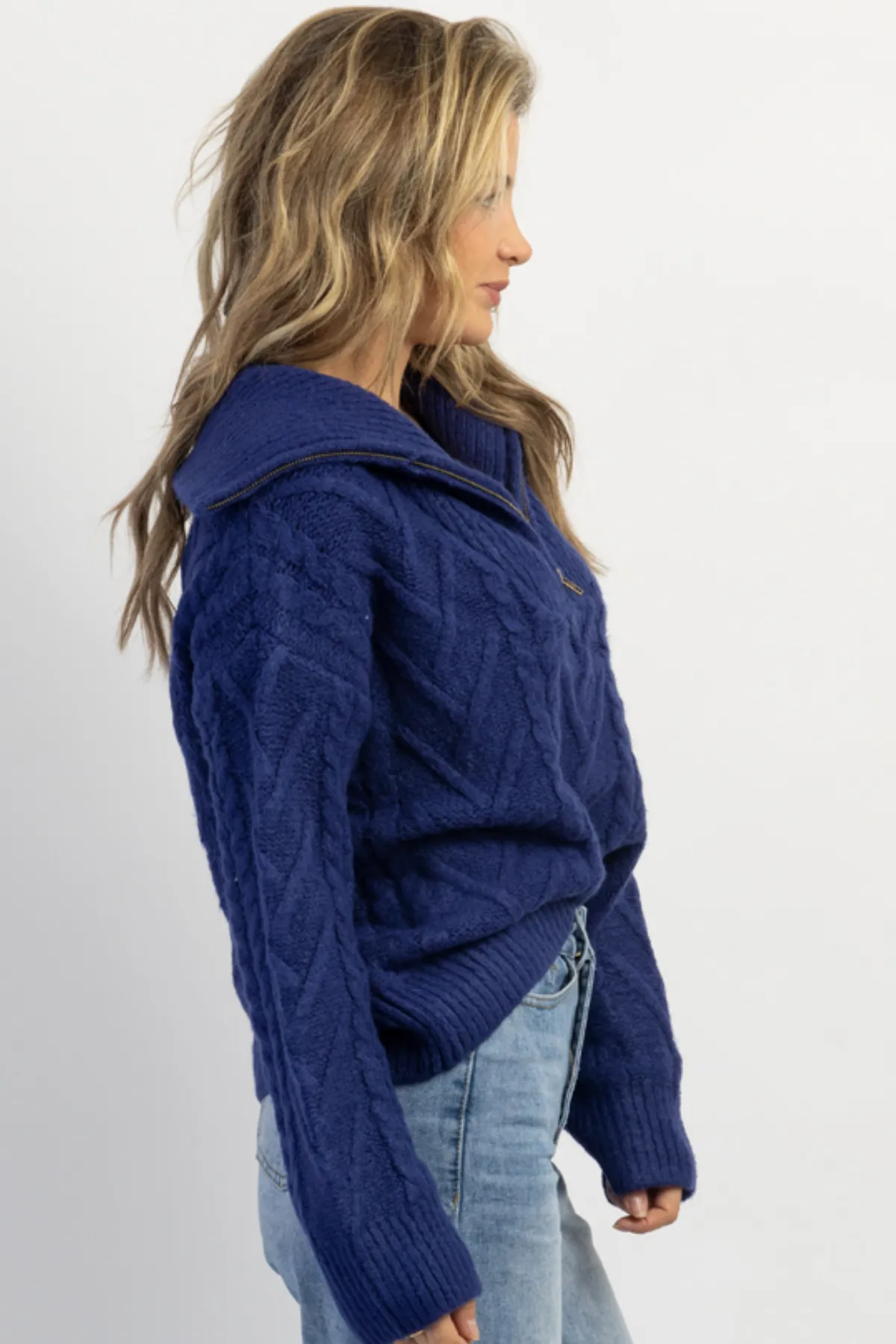 FRANCO COBALT BLUE HALF ZIP SWEATER