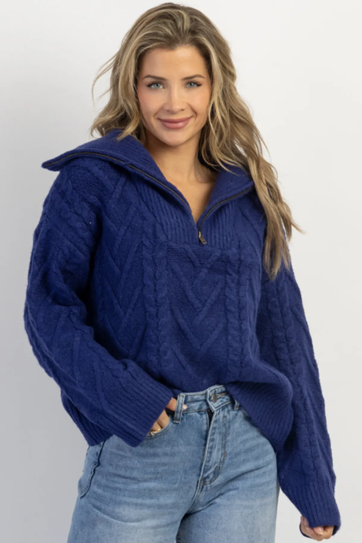 FRANCO COBALT BLUE HALF ZIP SWEATER