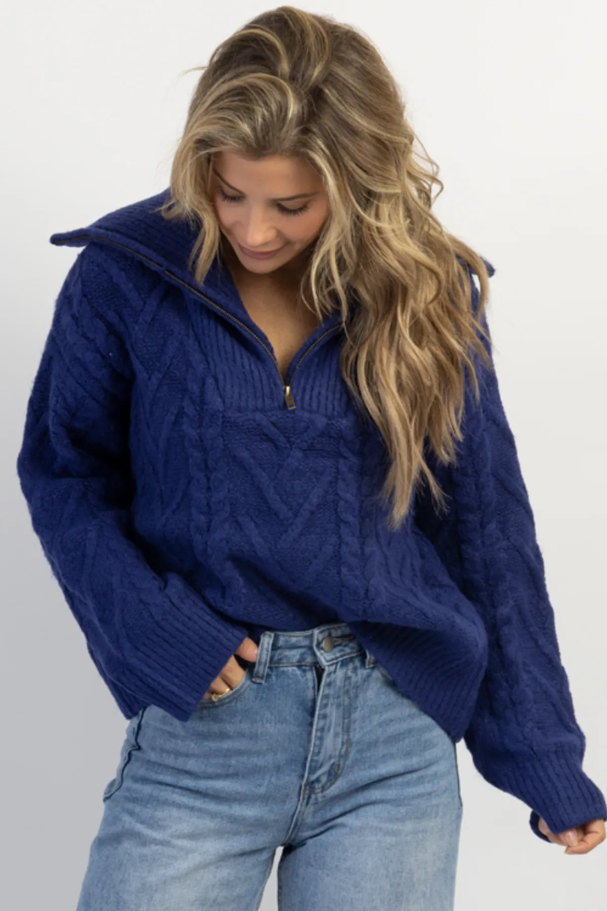 FRANCO COBALT BLUE HALF ZIP SWEATER