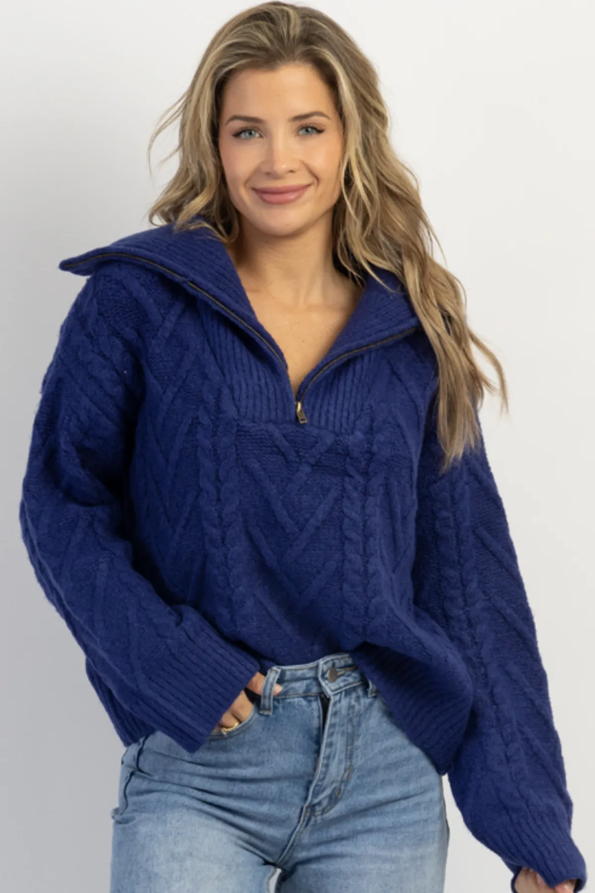 FRANCO COBALT BLUE HALF ZIP SWEATER