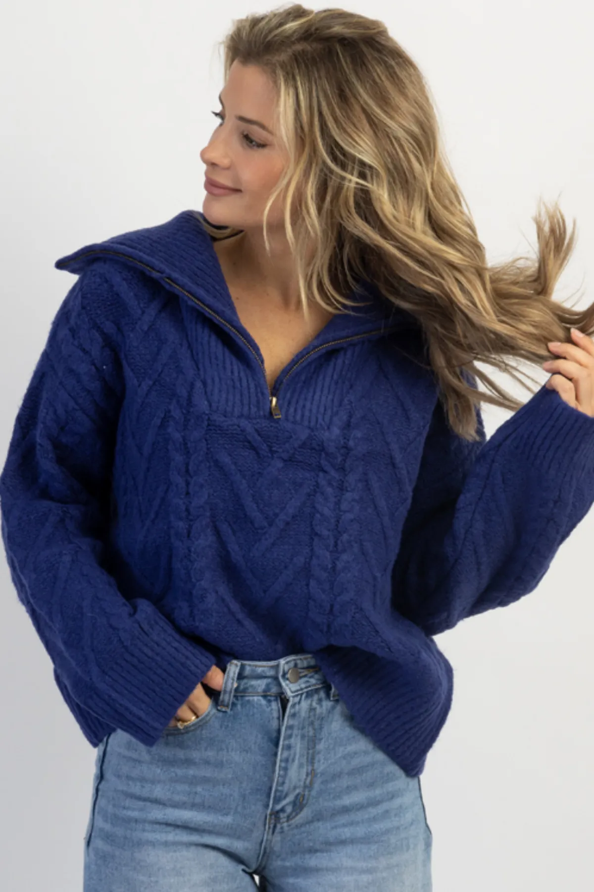 FRANCO COBALT BLUE HALF ZIP SWEATER