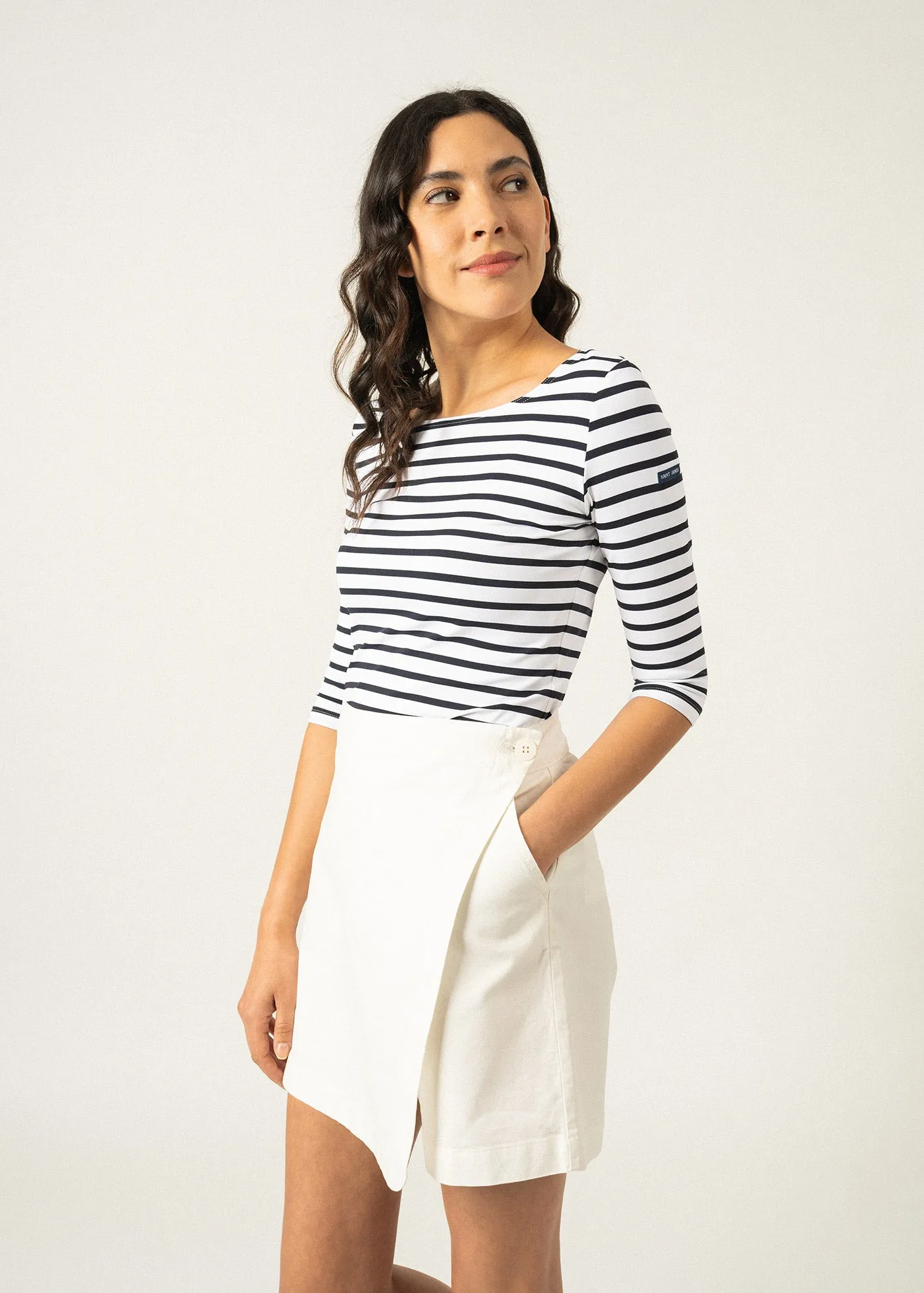 Garde Côte anti-UV striped sailor shirt - 3/4 length sleeves, in recycled jersey (NEIGE/NAVY)