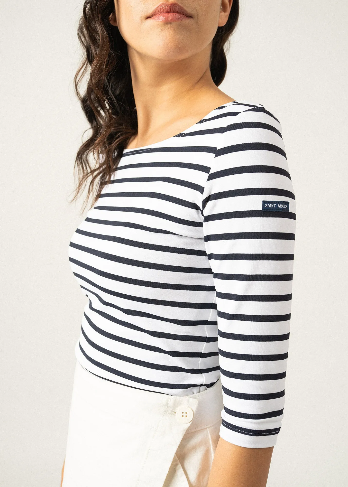 Garde Côte anti-UV striped sailor shirt - 3/4 length sleeves, in recycled jersey (NEIGE/NAVY)