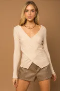 Gilli Long Sleeve Wrap Asymmetrical Rib Top