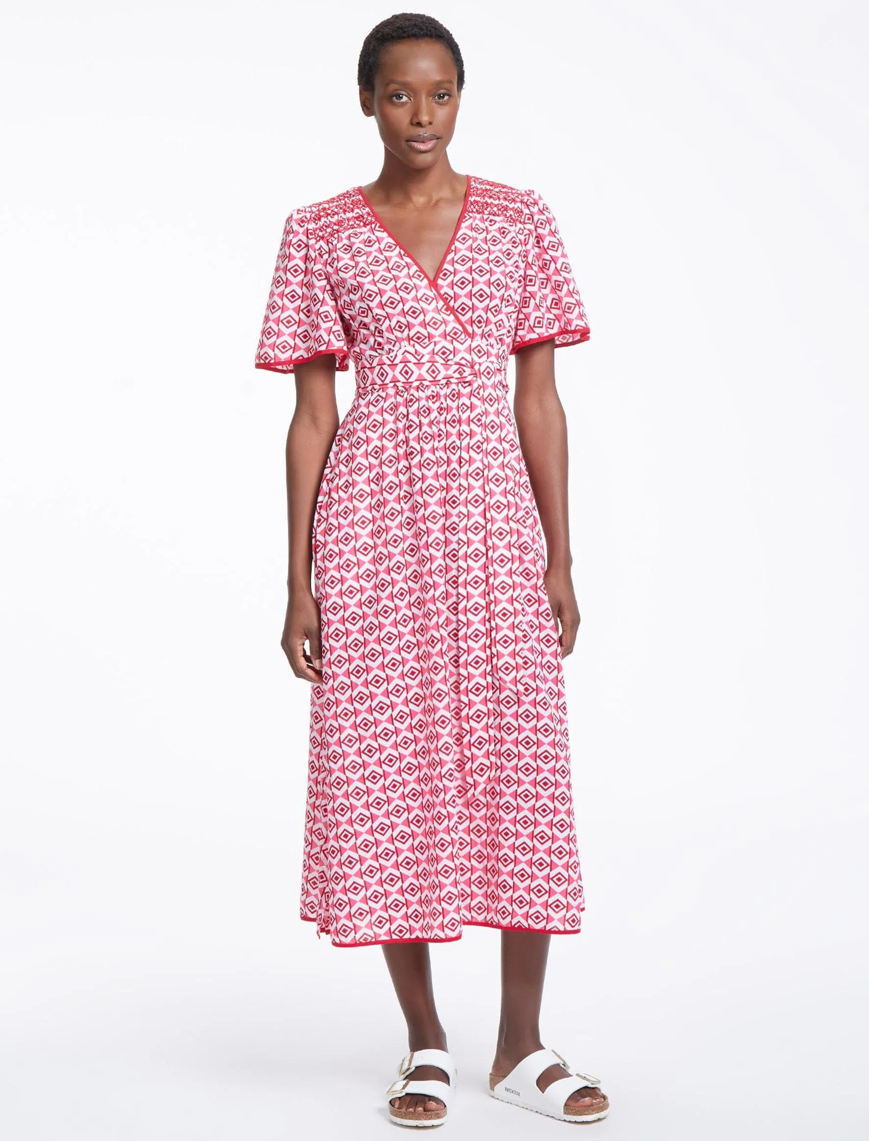 Gina Cotton Maxi Dress - Pink Diamond Geo Print