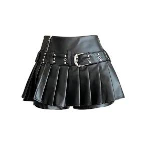 Girlary Women's Black Gothic A-line Pleated Leather Skirt Y2k Mini Shorts Skirts Harajuku Korean Emo Skirt 2000s Vintage Clothes Summer