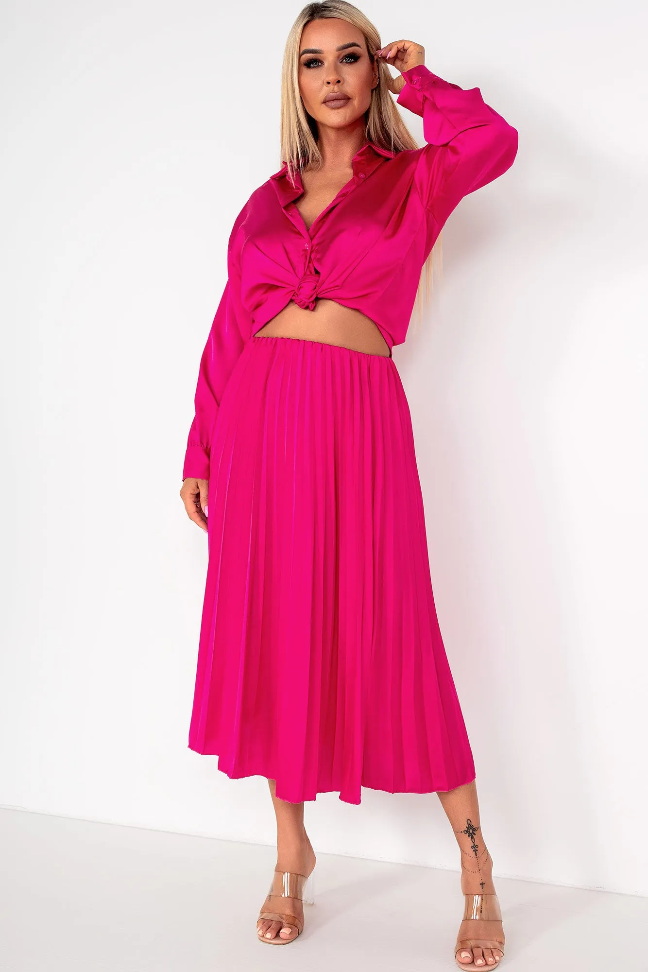 Glinda Fuchsia Satin Co Ord