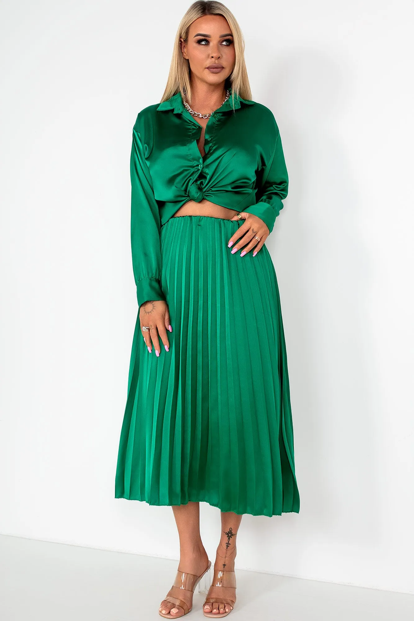 Glinda Green Satin Co Ord