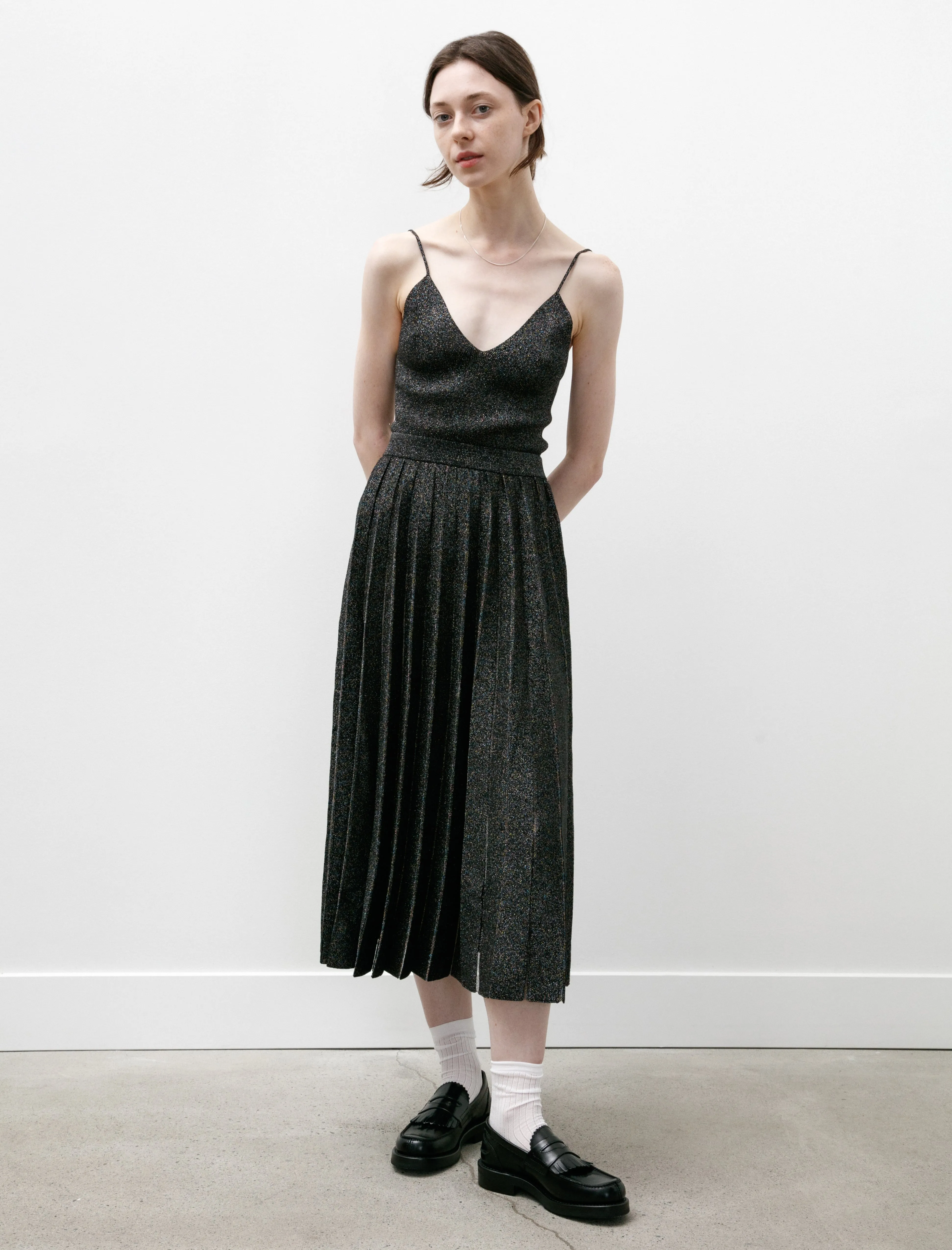 Glitter Pleated Knit Skirt Black