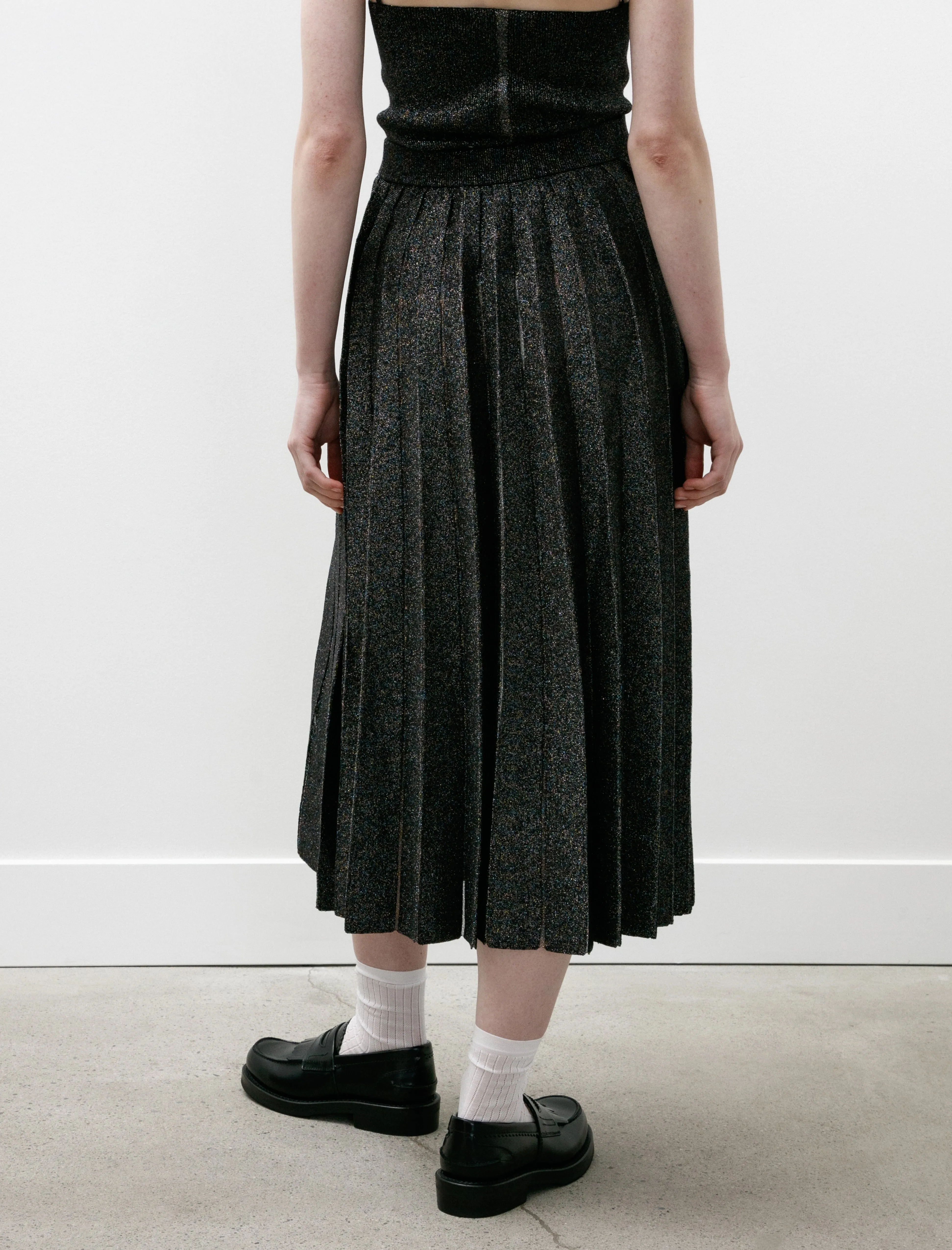 Glitter Pleated Knit Skirt Black