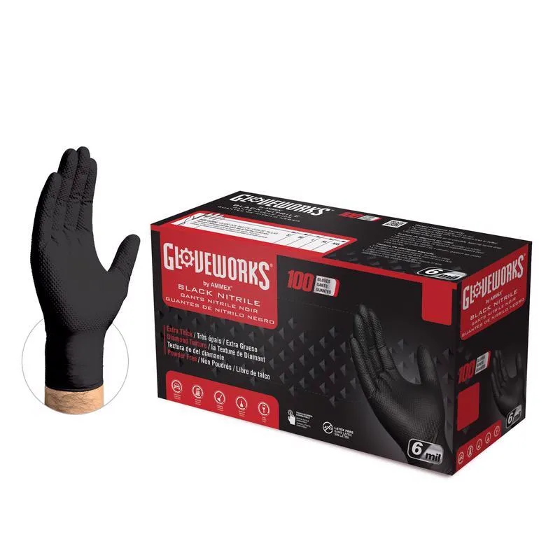 Gloveworks Nitrile Disposable Gloves Medium Black Powder Free 100 pk