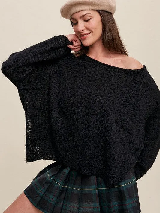 Go Big or Go Home Light Weight Wide Neck Oversized Cropped Sweater