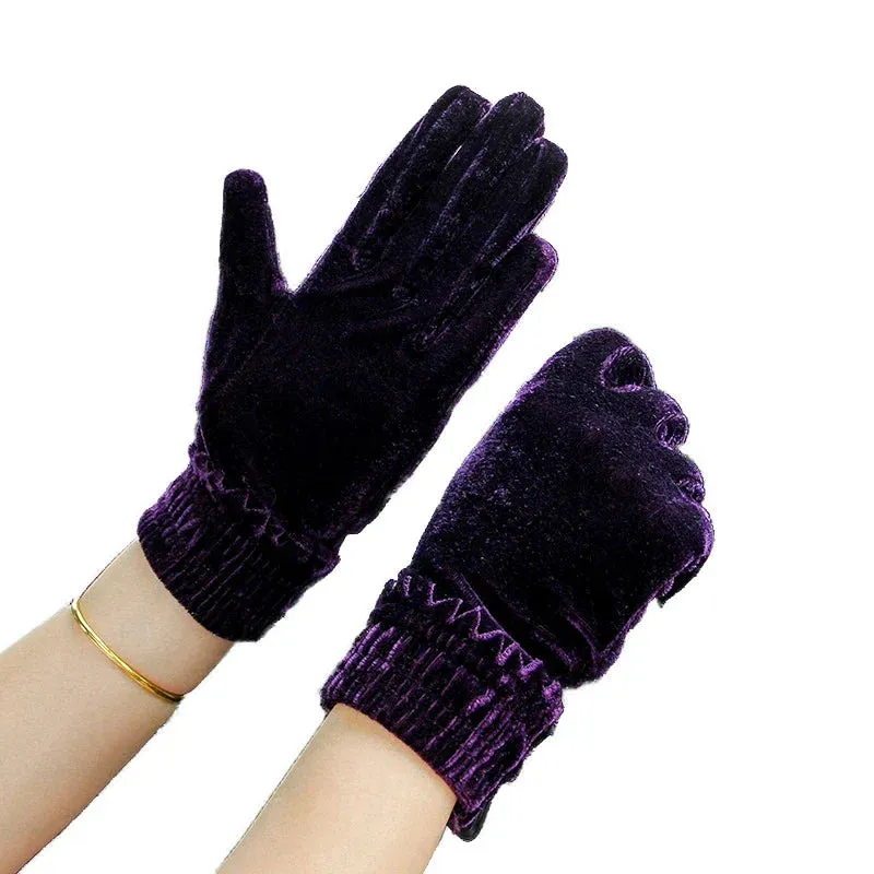 Gold Velvet Winter Full Finger Christmas Gloves - Soft and Comfortable