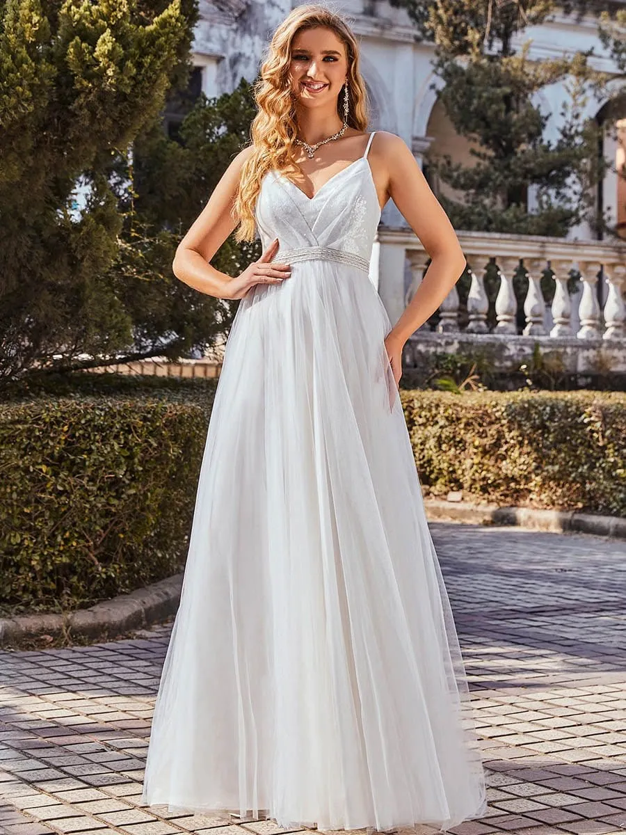 Gorgeous Paillette Bodice Spaghetti Strap Casual Maxi Wedding Dress