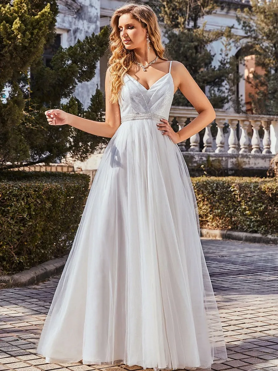 Gorgeous Paillette Bodice Spaghetti Strap Casual Maxi Wedding Dress