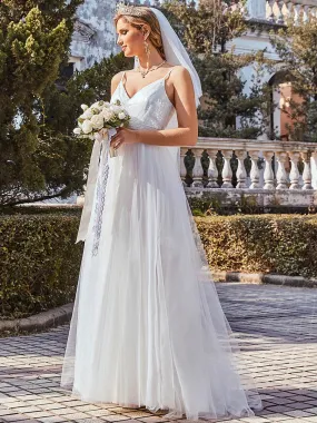 Gorgeous Paillette Bodice Spaghetti Strap Casual Maxi Wedding Dress