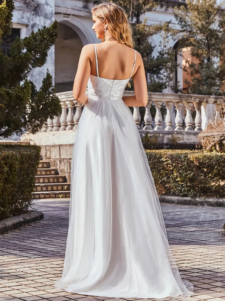 Gorgeous Paillette Bodice Spaghetti Strap Casual Maxi Wedding Dress