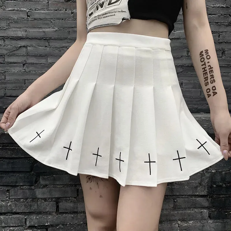 Gothic Cross Pleated Mini Skirt