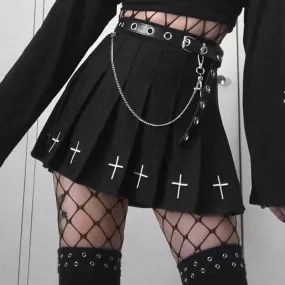 Gothic Cross Pleated Mini Skirt