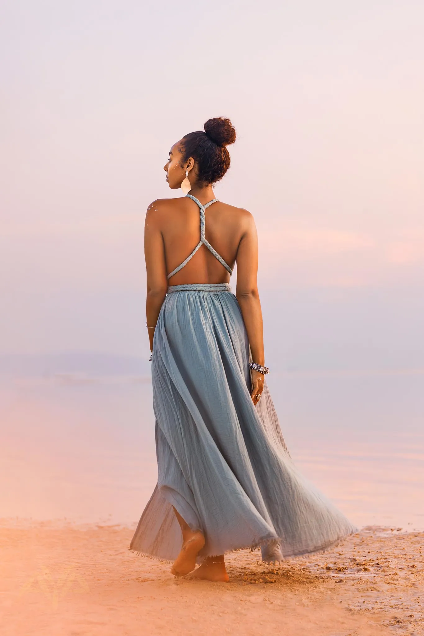 Greek Goddess Dress • Sky Blue Long Maxi Belted Dress