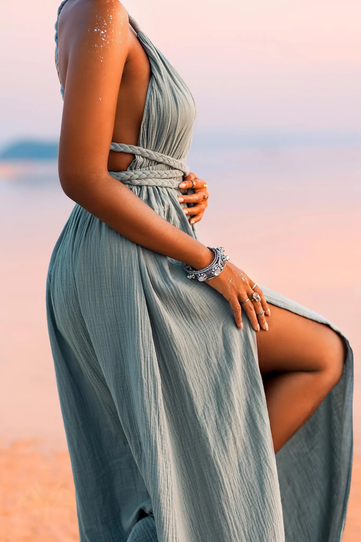 Greek Goddess Dress • Sky Blue Long Maxi Belted Dress