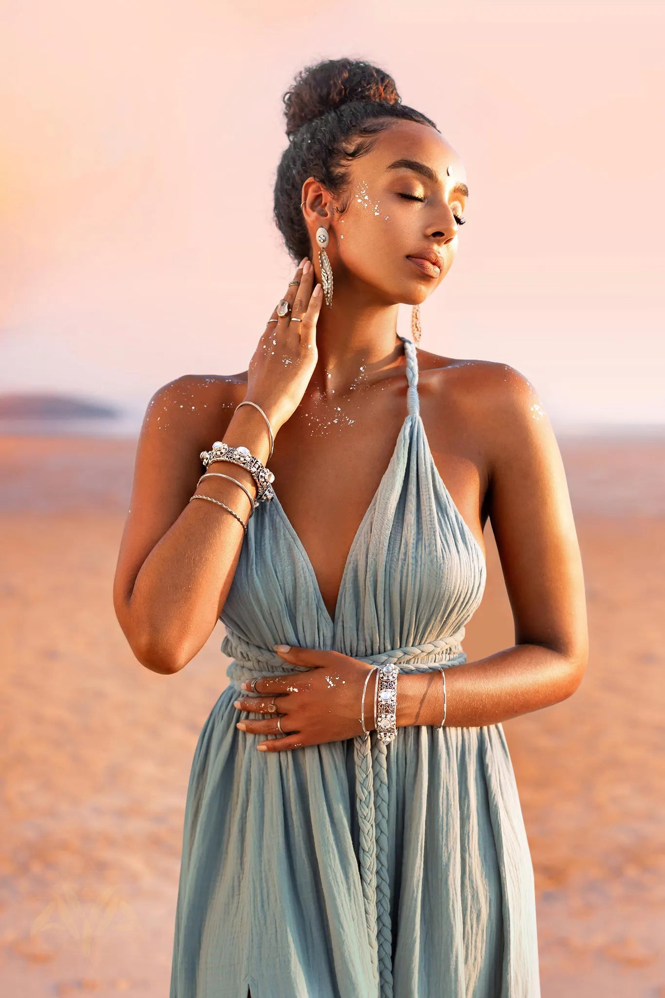 Greek Goddess Dress • Sky Blue Long Maxi Belted Dress