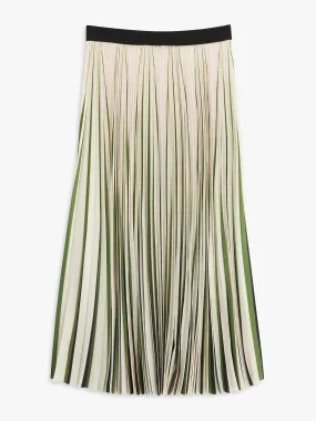 Green pleated maxi skirt