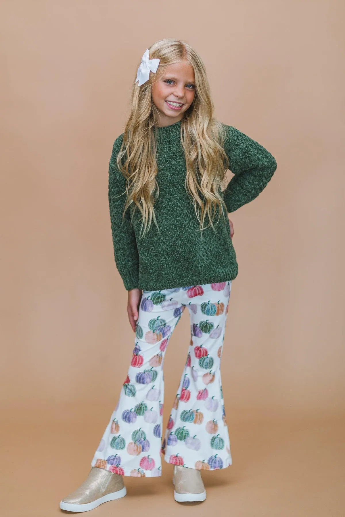 Green Sweater Pumpkin Bell Bottom Set