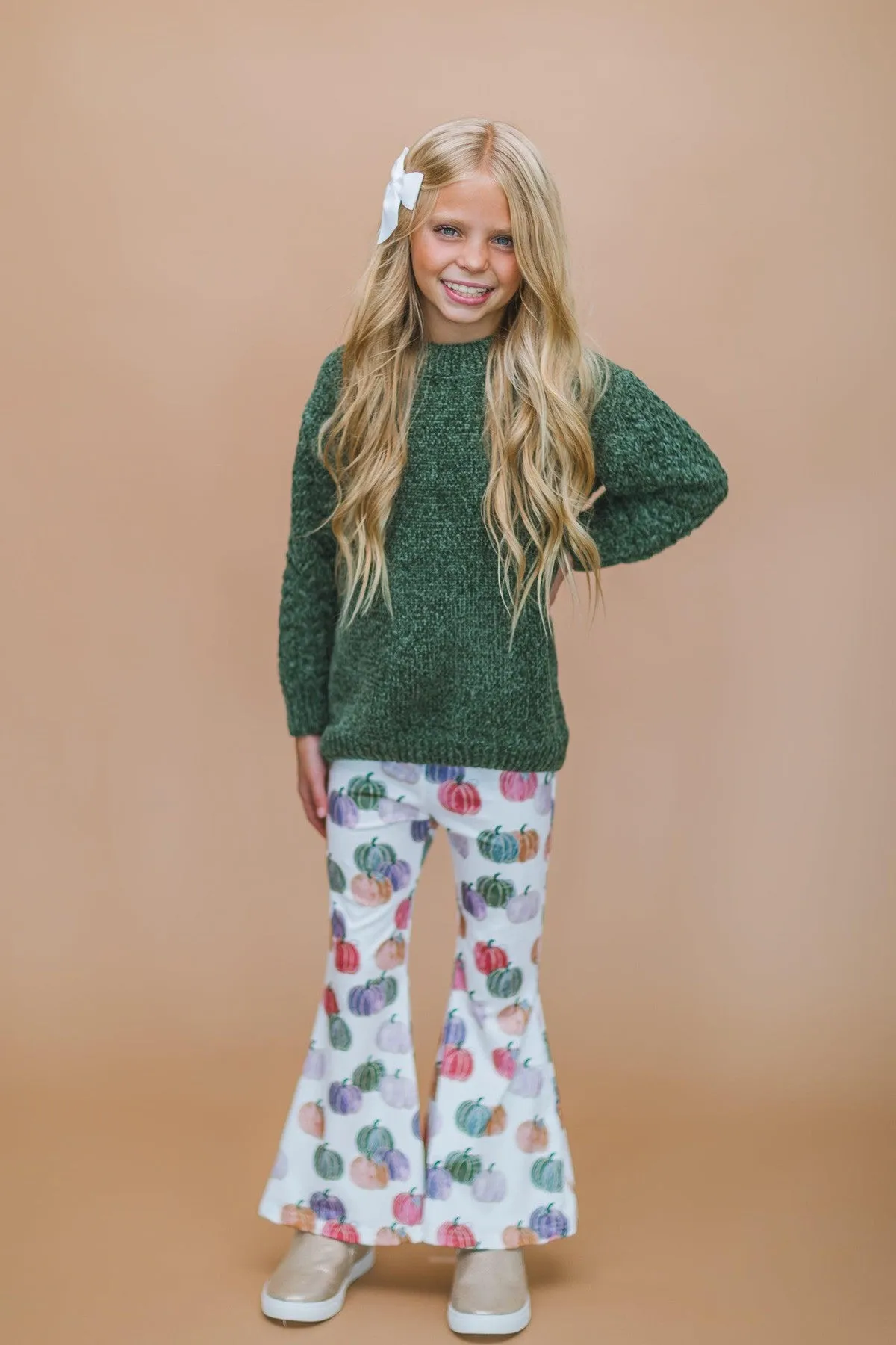 Green Sweater Pumpkin Bell Bottom Set