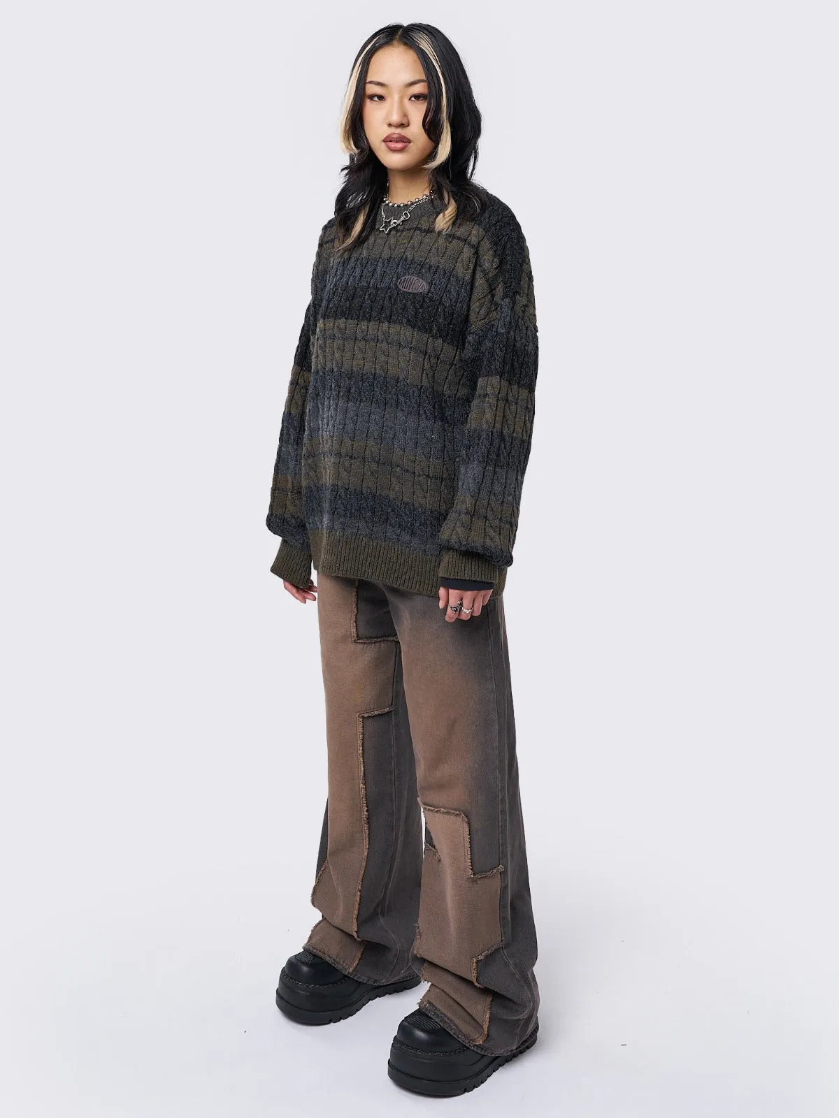 Grizel Striped Cable Knit Jumper