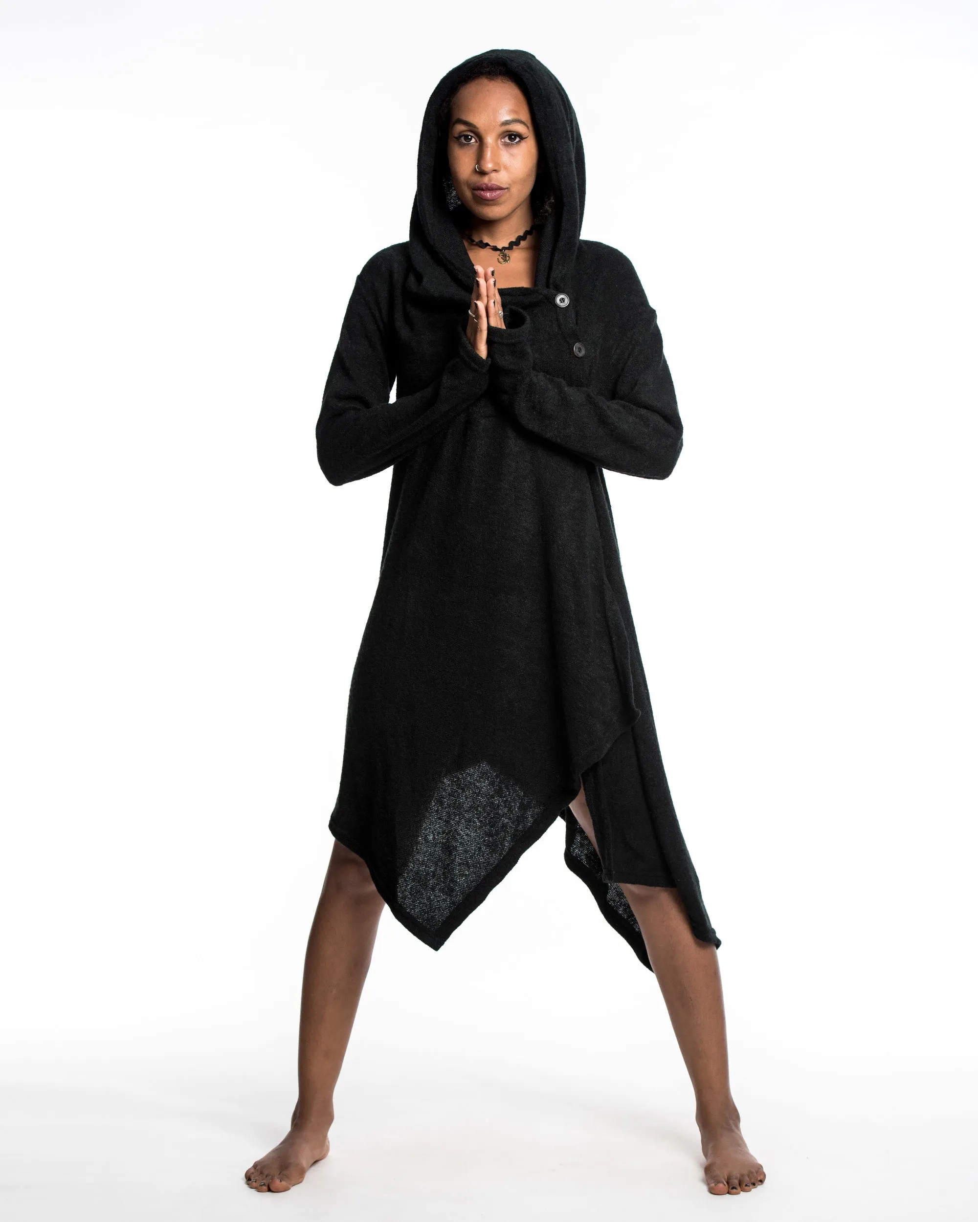 Hooded Pixie Sweater Dress in Black