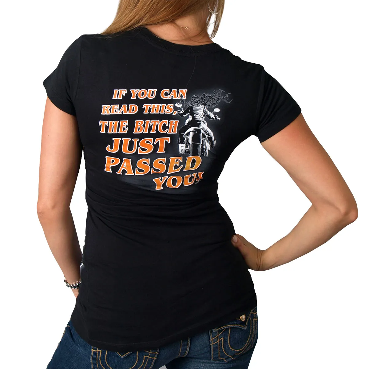 Hot Leathers GLD1053 'This Bitch Just Passed You' Black Ladies Tee