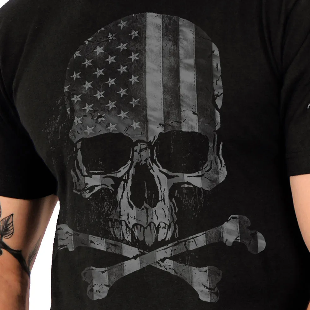 Hot Leathers GML1001 Men’s' Faded Flag Skull Black T-Shirt