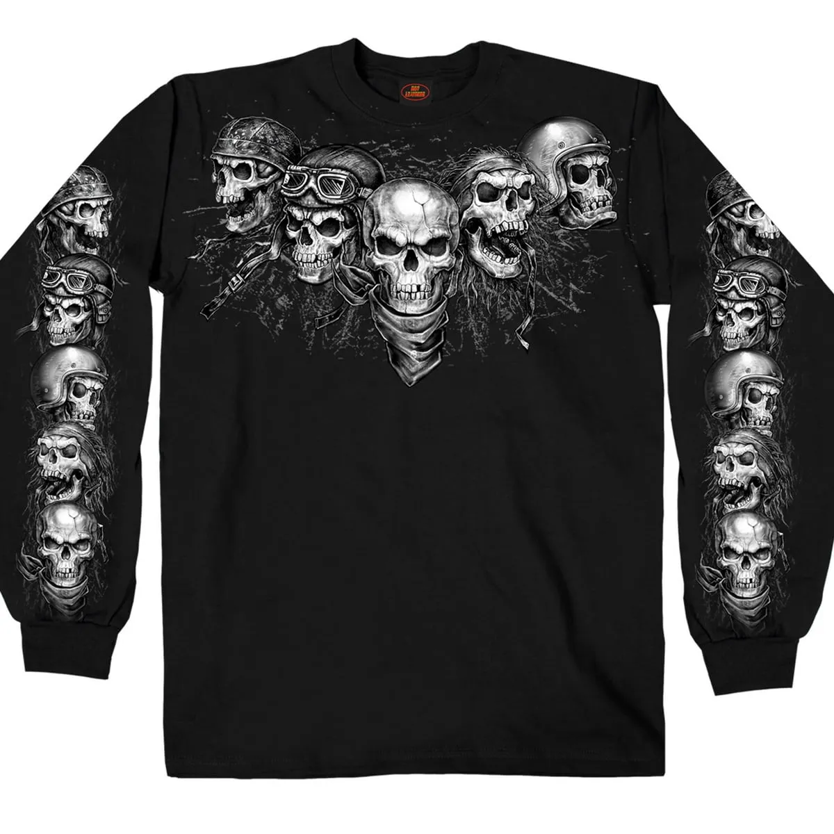 Hot Leathers GMS2423 Men’s ‘Five Skulls’ Long Sleeve Black T-Shirt