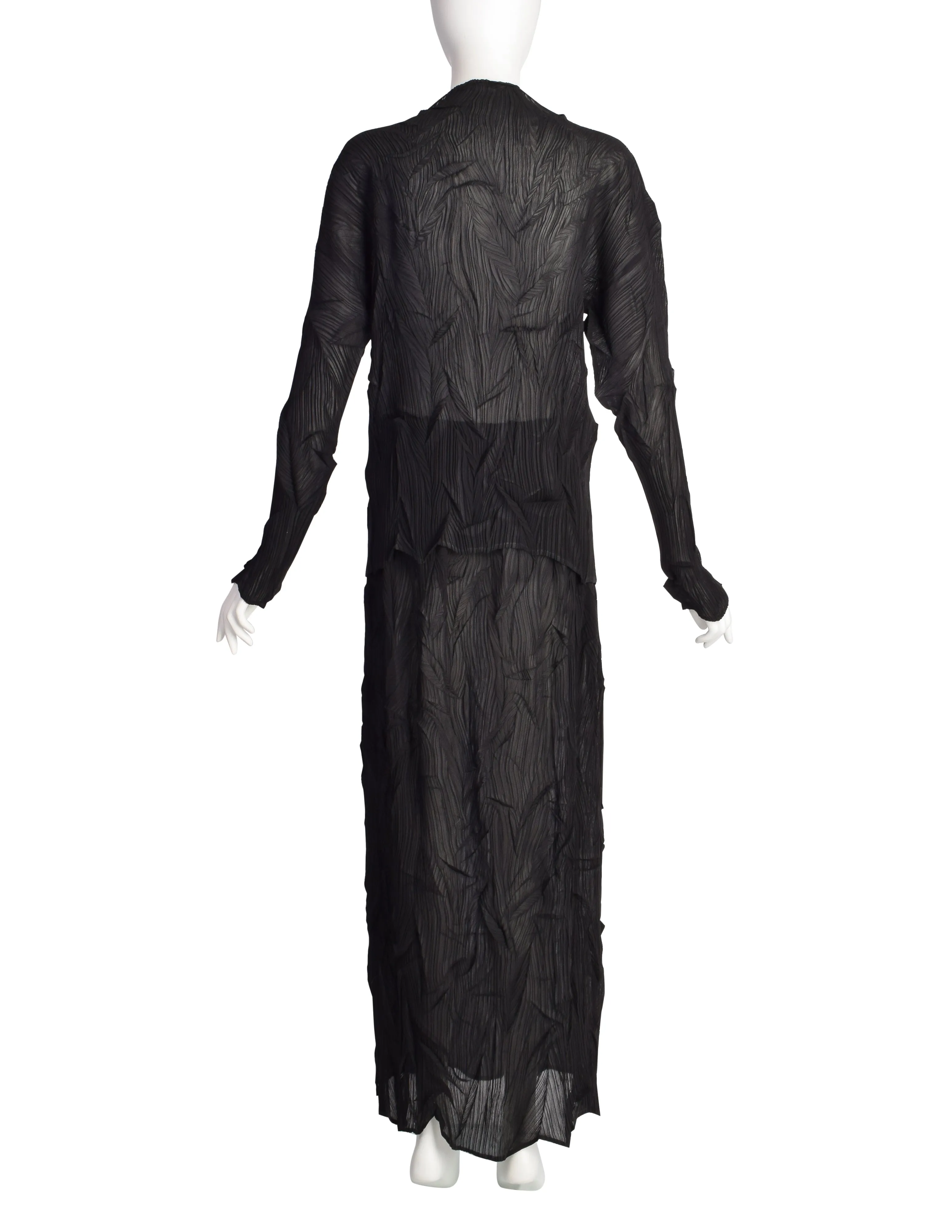 Issey Miyake Vintage Black Twisted Pleated Long Sleeve Top and Skirt Ensemble Set