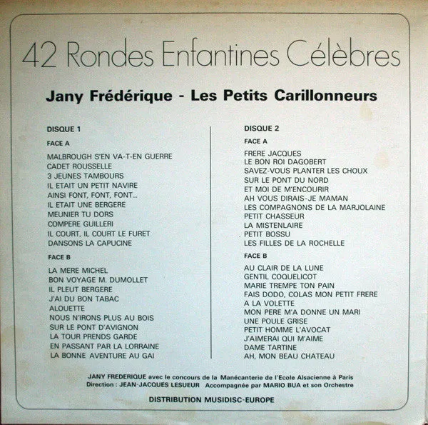 Jany Frédérique - Les Petits Carillonneurs - 42 Rondes Enfantines Célèbres (2xLP, Album) (VG )