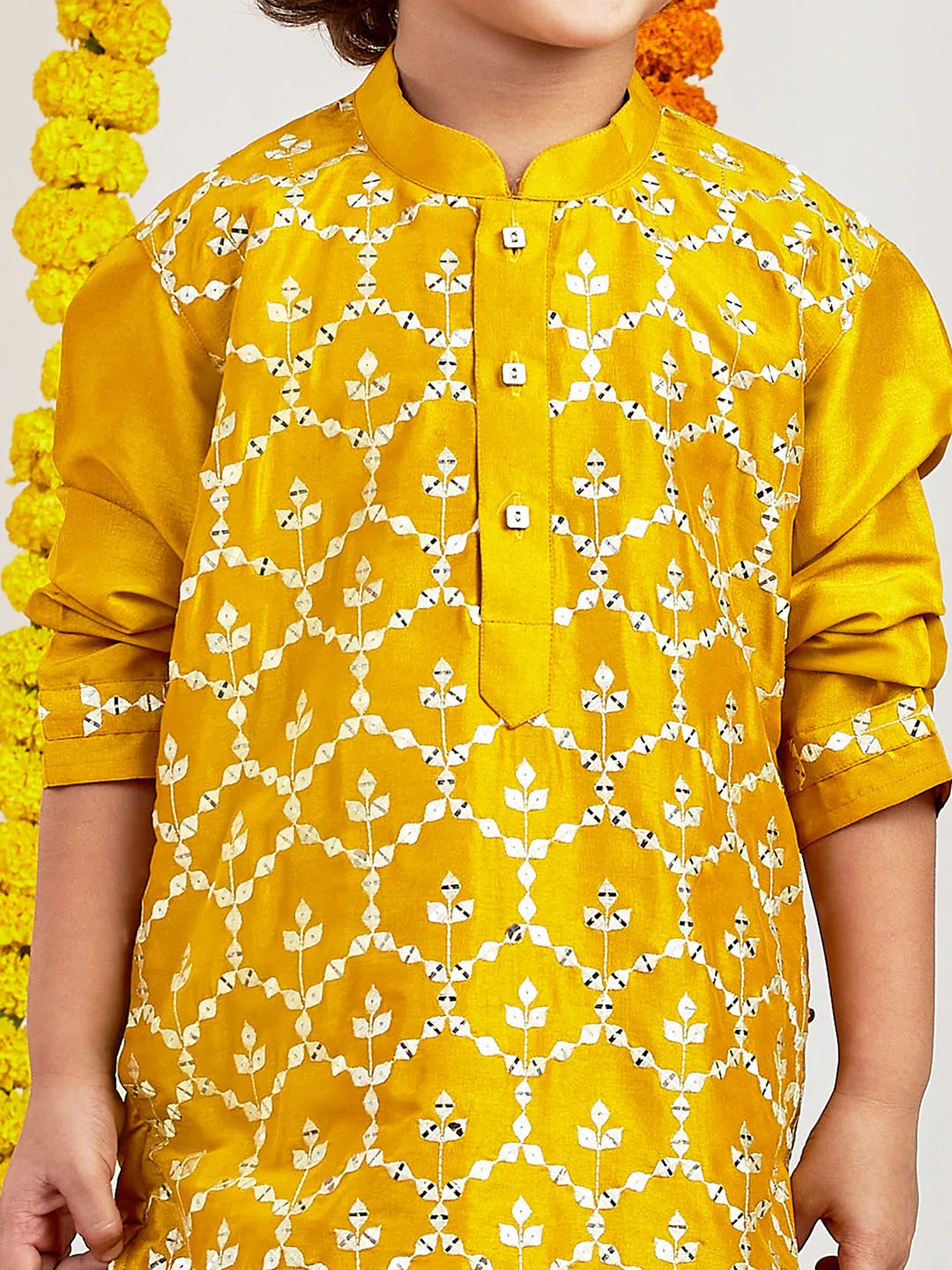 Jashvi Boys' Mustard Kurta And Patiala Set