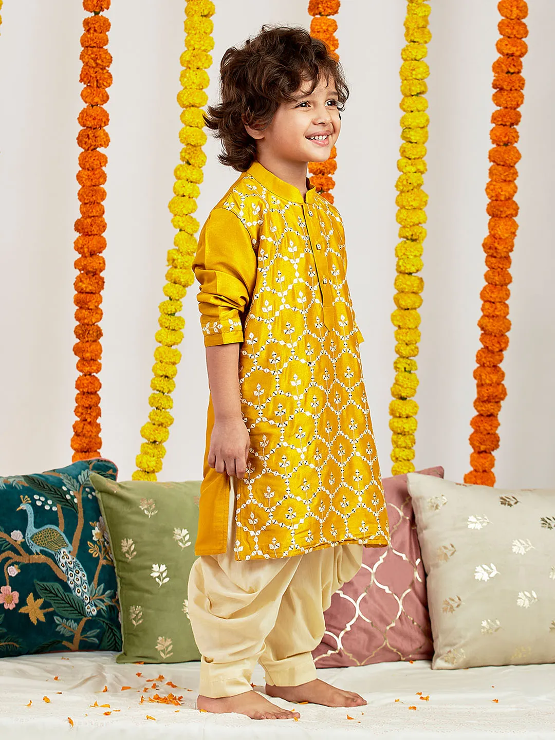 Jashvi Boys' Mustard Kurta And Patiala Set