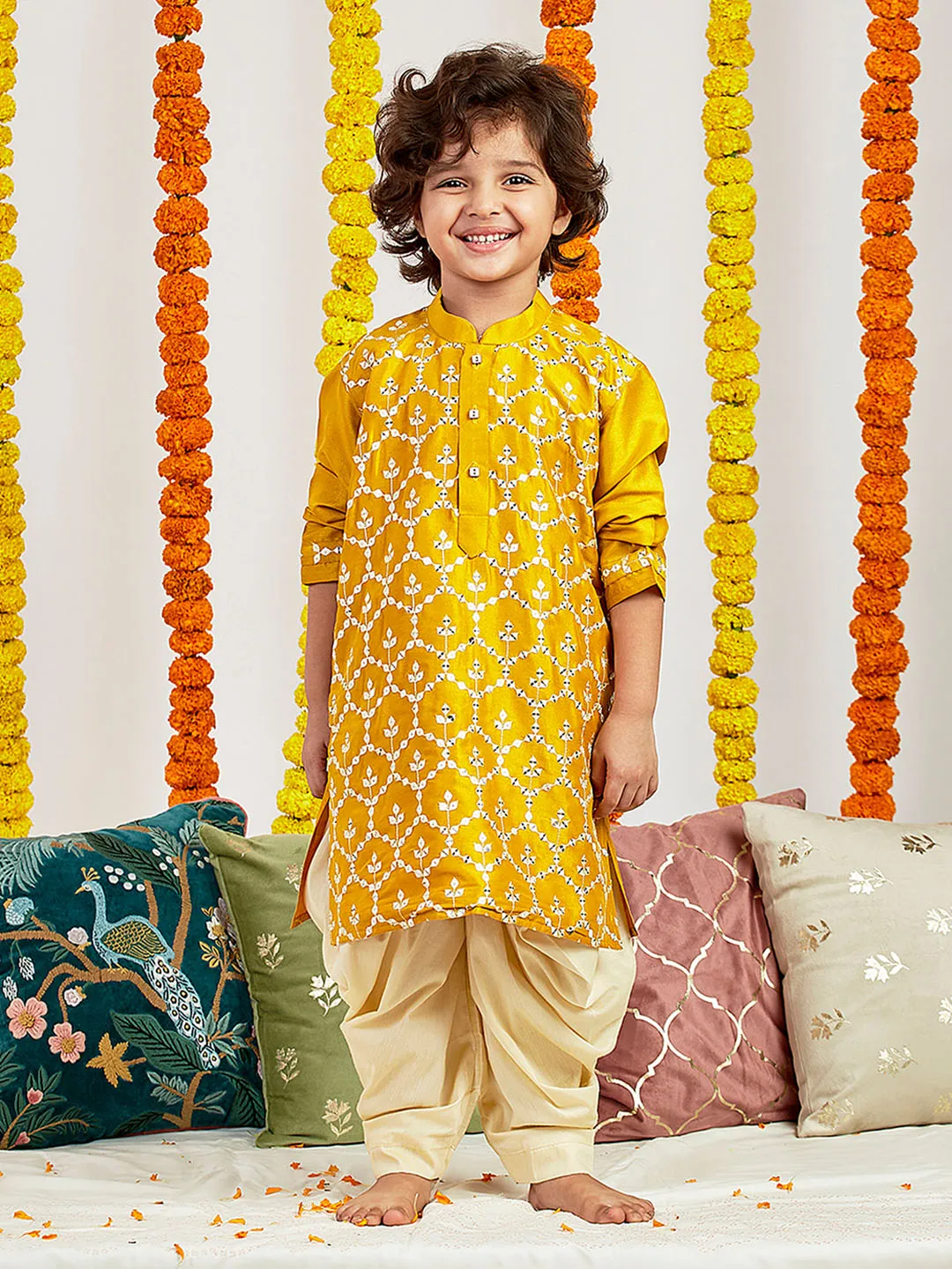 Jashvi Boys' Mustard Kurta And Patiala Set