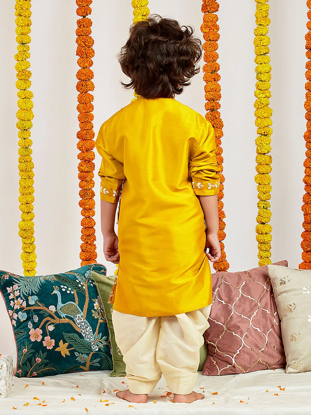 Jashvi Boys' Mustard Kurta And Patiala Set