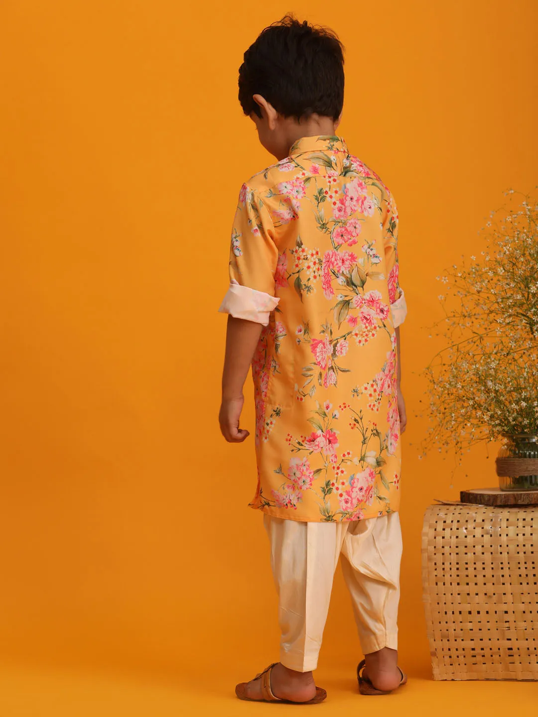 Jashvi Yellow Floral Print Sibling Set