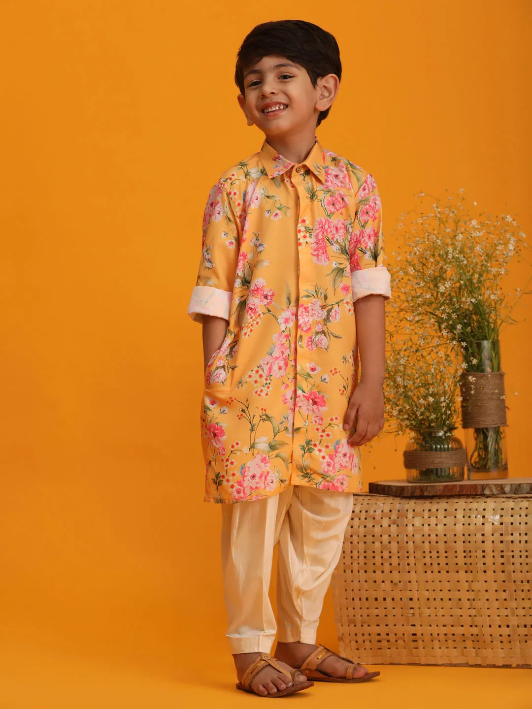 Jashvi Yellow Floral Print Sibling Set