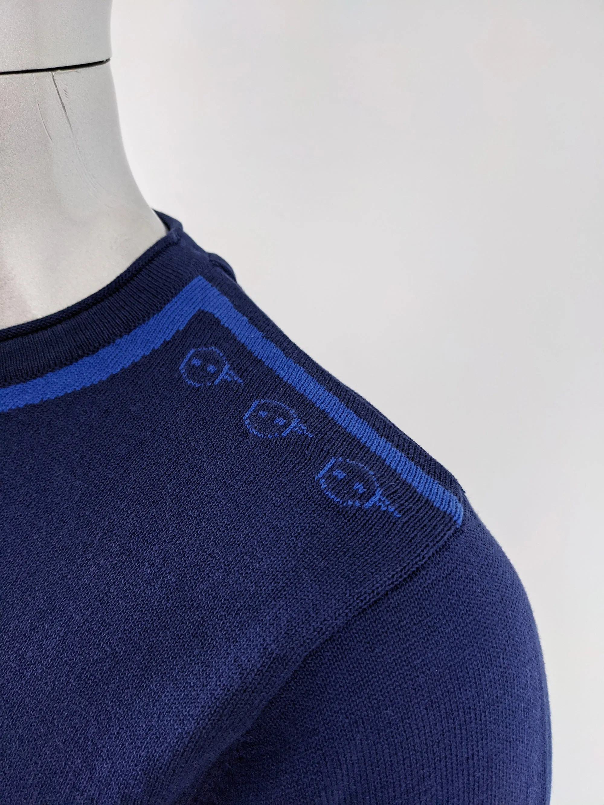 JC De Castelbajac Mens Vintage Blue Intarsia Knit Jumper, 1990s