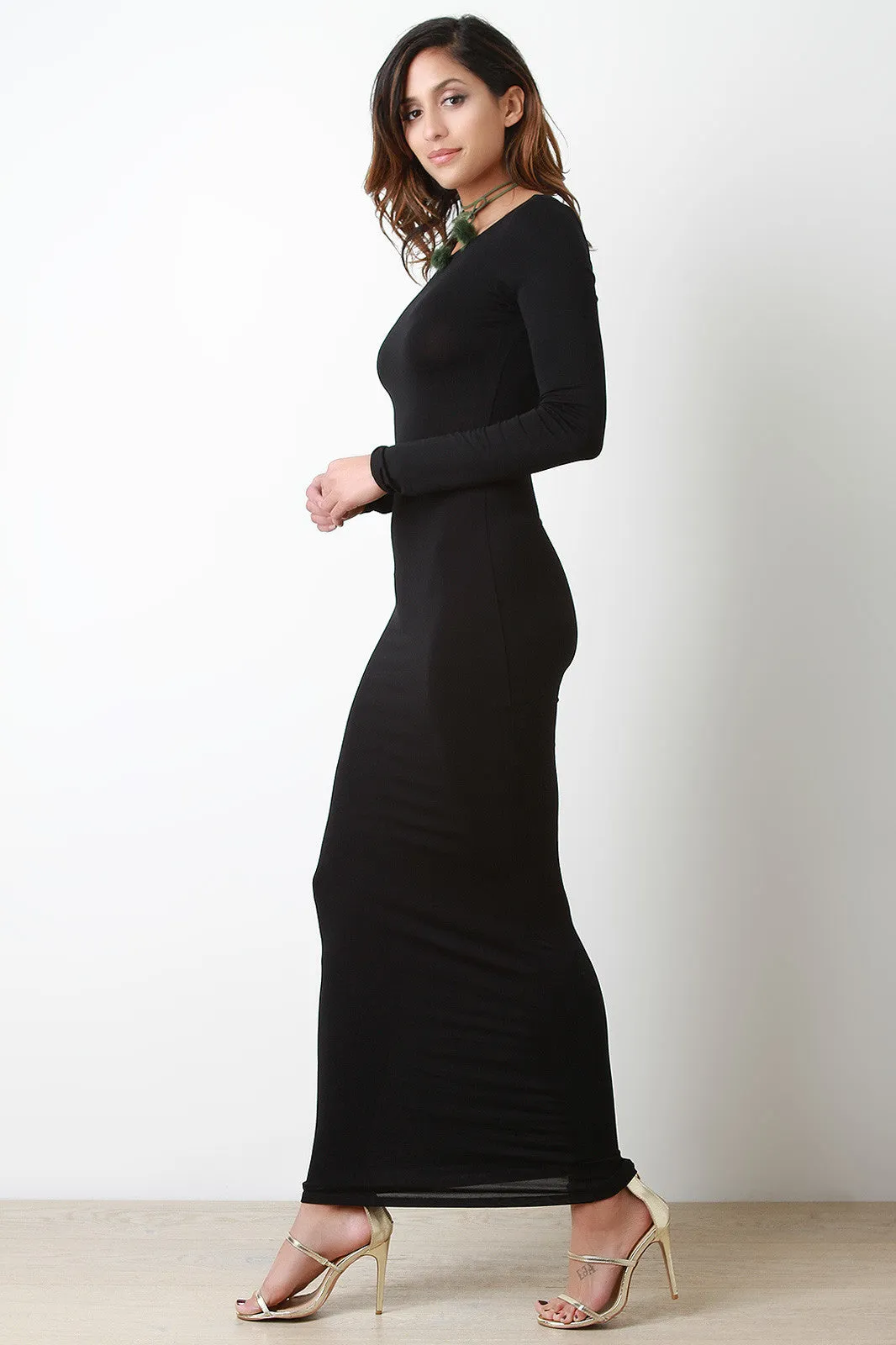 Jersey Knit Long Sleeve Pencil Maxi Dress