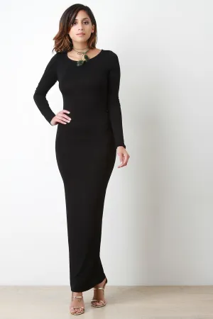 Jersey Knit Long Sleeve Pencil Maxi Dress