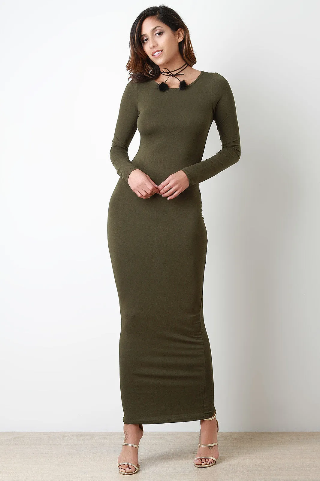 Jersey Knit Long Sleeve Pencil Maxi Dress