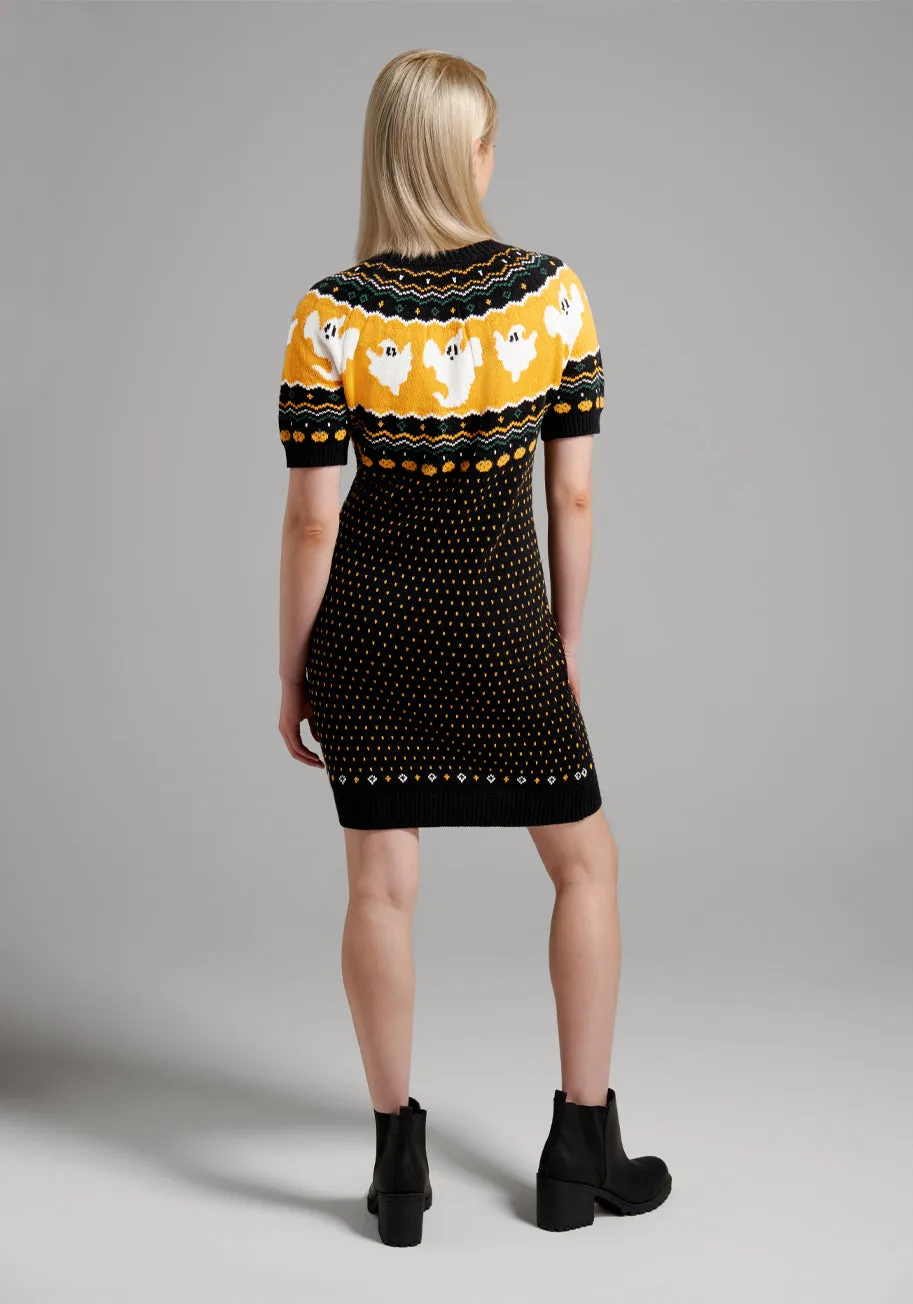 Jump Scare Short Sleeve Fair Isle Sweater Dress