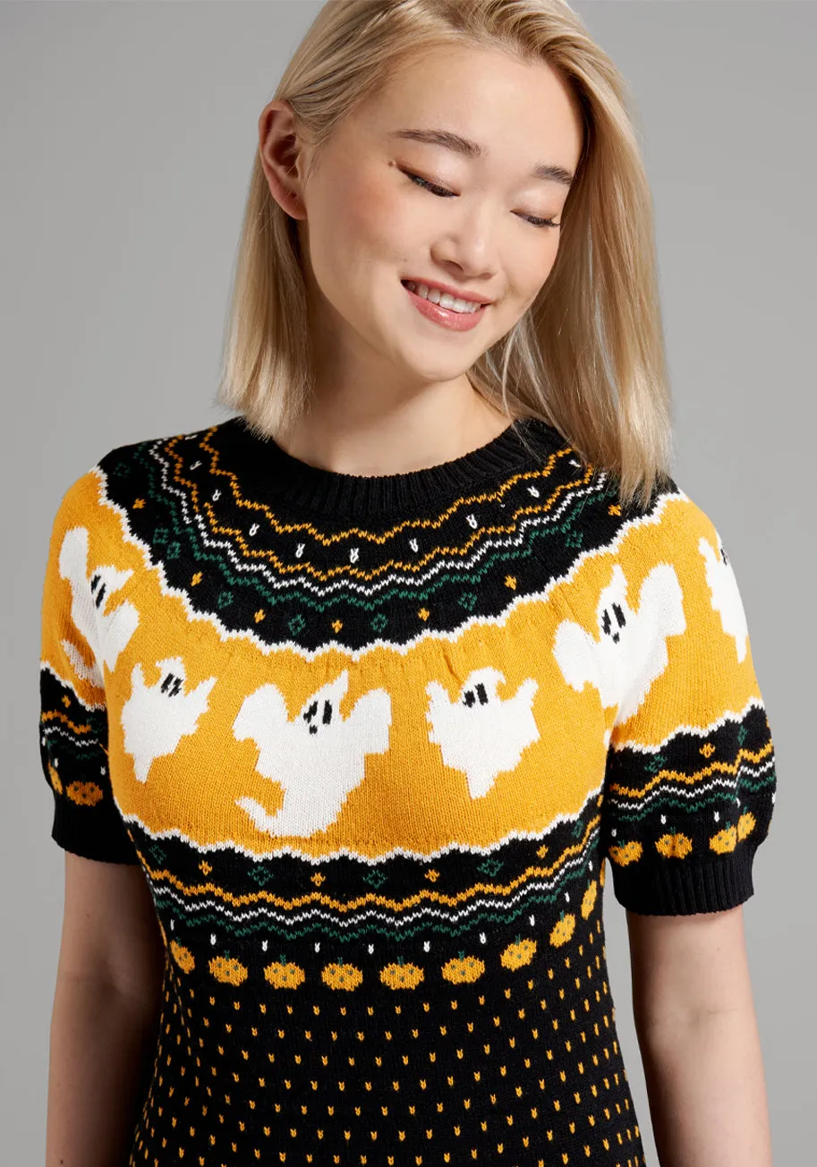 Jump Scare Short Sleeve Fair Isle Sweater Dress